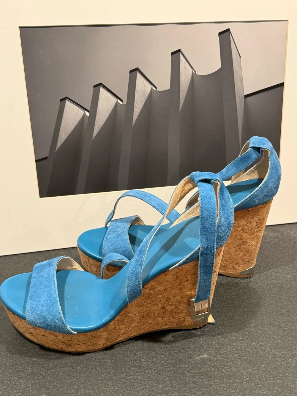 Jimmy Choo Portia Platform Wedge 41EU 11US Robot Blue Suede